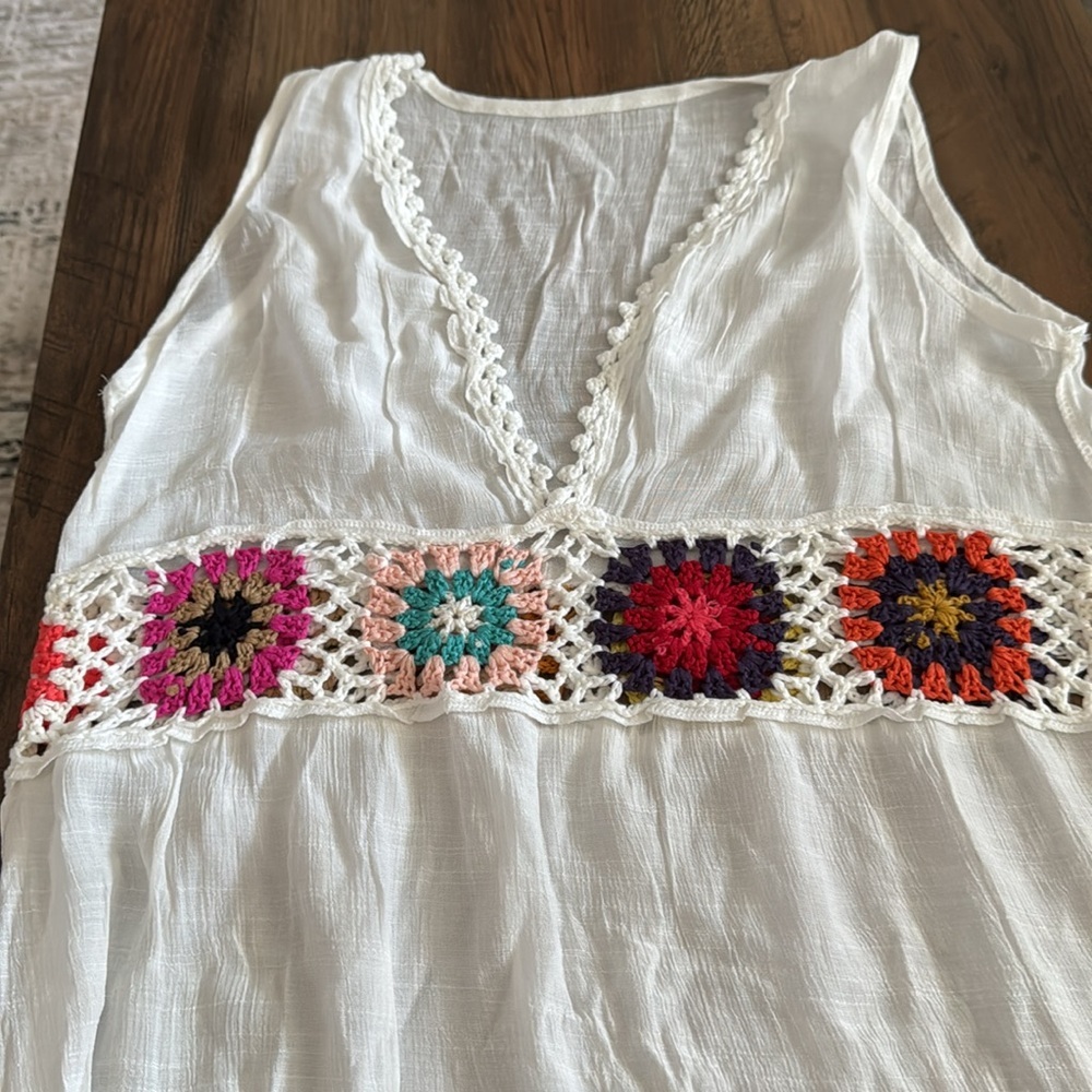 Cupshe White Sleeveless Cover Up with Colorful Floral Embroidery